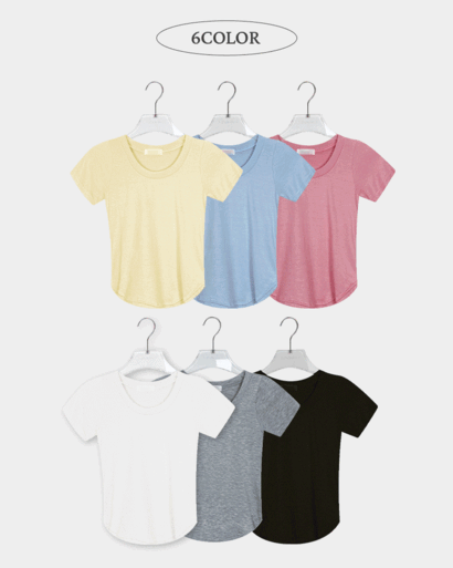[1+1 할인] 깃털같아 라운드넥 슬림핏 세미크롭 반팔 여름 티셔츠